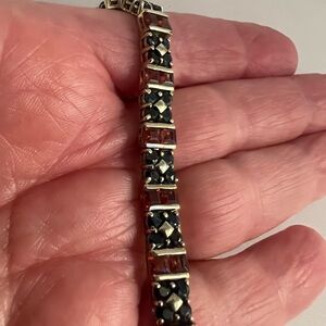 Gold over Sterling Silver Genuine Garnet & Sapphire Tennis Bracelet